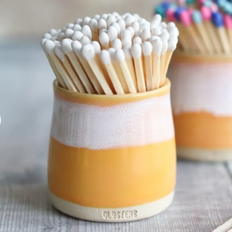 Ceramic Handmade Drippy Matchpot - Spring yellow